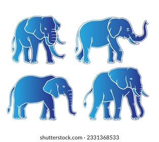 Illustration eines Elefanten-Vektorbilds mit blauen Farbverlustwerten, bestehend aus drei Bildern