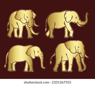 illustration of a Elephant's  vector image with gold gradations consisting of three images