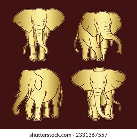 illustration of a Elephant's  vector image with gold gradations consisting of three images