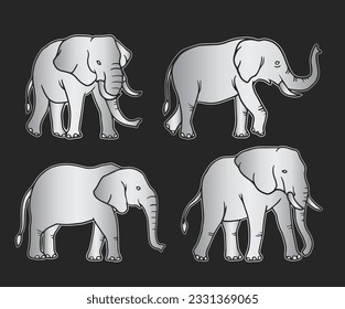 illustration of a Elephant's  vector image with white and grey gradations consisting of three images