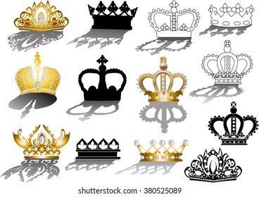 illustration with eleven crowns isolated on white background