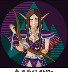 Illustration with the elf in a forest