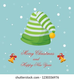 illustration with elf hat for christmas, postcard