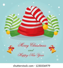 illustration with elf hat for christmas, postcard