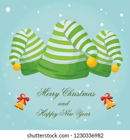 illustration with elf hat for christmas, postcard
