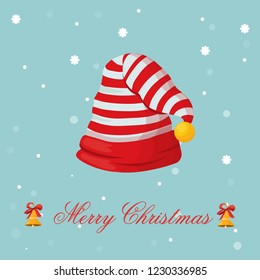 illustration with elf hat for christmas, postcard