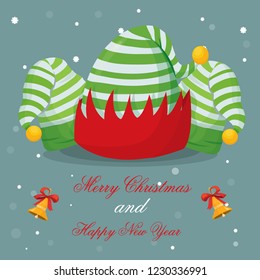 illustration with elf hat for christmas, postcard