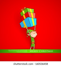 illustration of Elf holding Christmas gifts