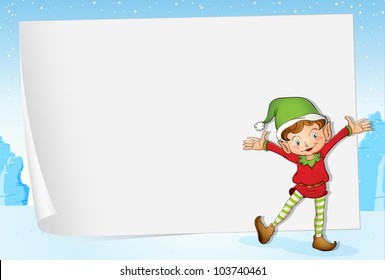 Illustration of an elf on christmas paper background