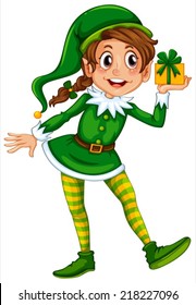 Illustration of an elf with a present