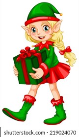 Illustration of an elf with a present