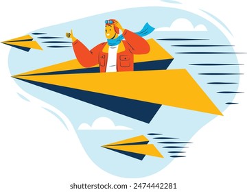 Illustration email notification using with paper plane flying