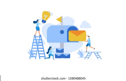 illustration of email services with tiny people.flat design. Suitable For Wallpaper, Background, Card,banner, Book Illustration, Web Landing Page