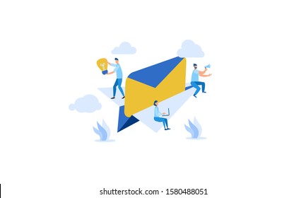 illustration of email services with tiny people.flat design. Suitable For Wallpaper, Background, Card,banner, Book Illustration, Web Landing Page