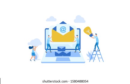 illustration of email services with tiny people.flat design. Suitable For Wallpaper, Background, Card,banner, Book Illustration, Web Landing Page