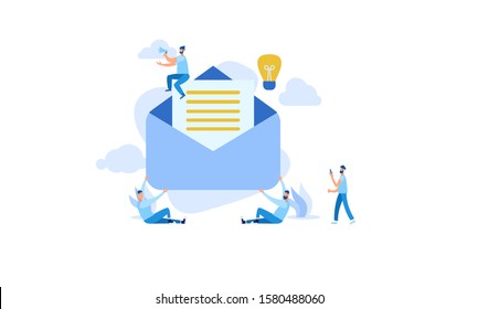illustration of email services with tiny people.flat design. Suitable For Wallpaper, Background, Card,banner, Book Illustration, Web Landing Page