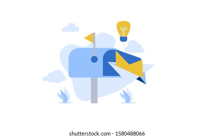 illustration of email services with tiny people.flat design. Suitable For Wallpaper, Background, Card,banner, Book Illustration, Web Landing Page