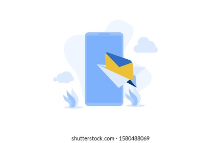 illustration of email services with tiny people.flat design. Suitable For Wallpaper, Background, Card,banner, Book Illustration, Web Landing Page