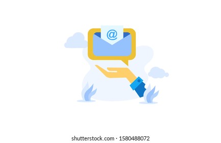 illustration of email services with tiny people.flat design. Suitable For Wallpaper, Background, Card,banner, Book Illustration, Web Landing Page