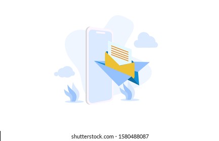 illustration of email services with tiny people.flat design. Suitable For Wallpaper, Background, Card,banner, Book Illustration, Web Landing Page