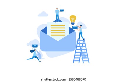illustration of email services with tiny people.flat design. Suitable For Wallpaper, Background, Card,banner, Book Illustration, Web Landing Page