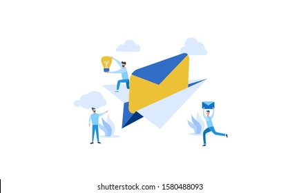 illustration of email services with tiny people.flat design. Suitable For Wallpaper, Background, Card,banner, Book Illustration, Web Landing Page