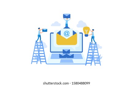 illustration of email services with tiny people.flat design. Suitable For Wallpaper, Background, Card,banner, Book Illustration, Web Landing Page