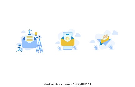 illustration of email services with tiny people.flat design. Suitable For Wallpaper, Background, Card,banner, Book Illustration, Web Landing Page