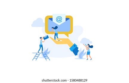 illustration of email services with tiny people.flat design. Suitable For Wallpaper, Background, Card,banner, Book Illustration, Web Landing Page