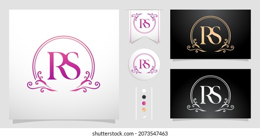 illustration of a emblem monogram, Set of label initial RS or SR letter, Circle gold frame border with ornament pattern. applicable for letterpress, embroidery, invitation wedding monogram, and sign