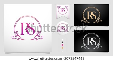 illustration of a emblem monogram, Set of label initial RS or SR letter, Circle gold frame border with ornament pattern. applicable for letterpress, embroidery, invitation wedding monogram, and sign