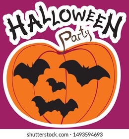 Illustration emblem with a pumpkin with bats like carved holes. Text by my own design 
