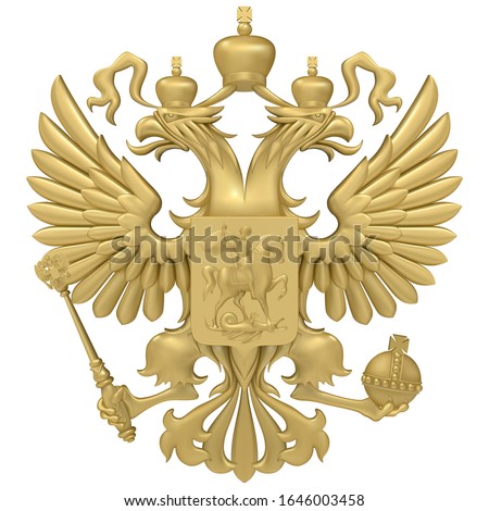 Illustration emblem of the Russian Federation with a double-headed eagle on a white background. Realistic Vector Imagery