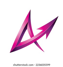 Illustration of Embossed Magenta Arrow Shaped Letter A isolated on a White Background