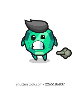 the illustration of the emerald gemstone cartoon doing fart , cute style design for t shirt, sticker, logo element