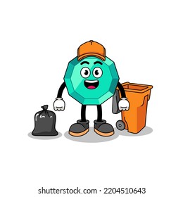 Illustration von Smaragdgemsteinkartoon als Müllsammler , Charakterdesign