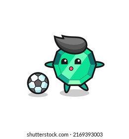 Illustration of emerald gemstone cartoon is playing soccer , cute style design for t shirt, sticker, logo element