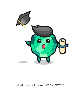 Illustration of emerald gemstone cartoon throwing the hat at graduation , cute style design for t shirt, sticker, logo element