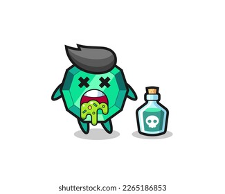 illustration of an emerald gemstone character vomiting due to poisoning , cute style design for t shirt, sticker, logo element