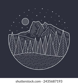 Illustration of Emerald Lake Yoho National Park in line combination vector for t shirt, badge, patch, sticker design