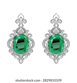 An illustration of Emerald stone earrings, A vector art woman jewellery, Hand draw set of ear rings