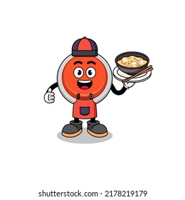 Illustration of emergency button as an asian chef , character design