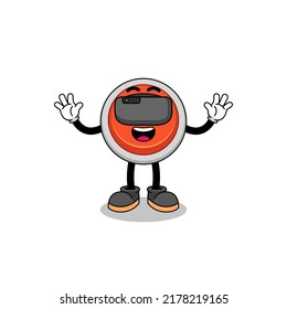Illustration of emergency button with a vr headset , character design