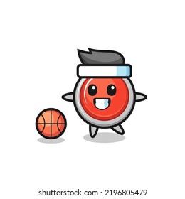 Illustration of emergency panic button cartoon is playing basketball , cute design
