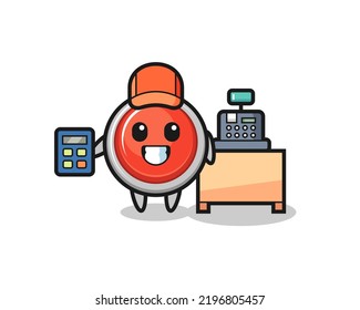 Illustration of emergency panic button character as a cashier , cute design