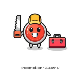 Ilustración del personaje del botón de pánico de emergencia como trabajador de madera, diseño lindo