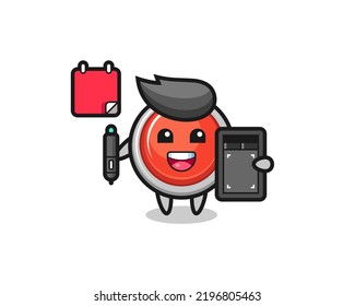Illustration of emergency panic button mascot as a graphic designer , cute design