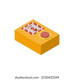 Illustration of an emergency stop button on a station platform. Isometric material, top view method 1.