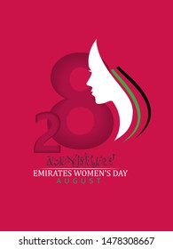 illustration of Emirates Women's Day vector graphics with women silhouette. abstract girl face and flag UAE. translation from arabic: Emirates Women's Day