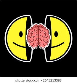 Illustration of an emoji with a brain inside